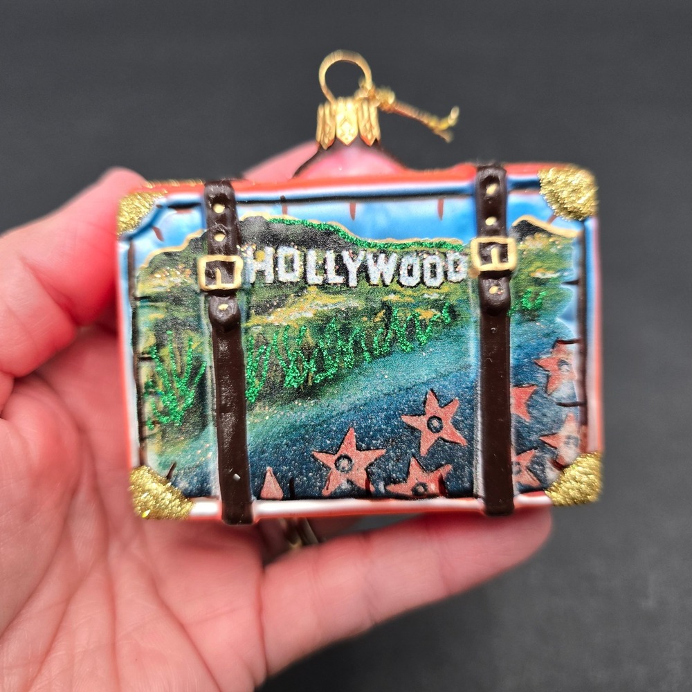 Lauschaer Glaskugelhaus Hollywood Beverly Hills Suitcase Glass Ornament 21238